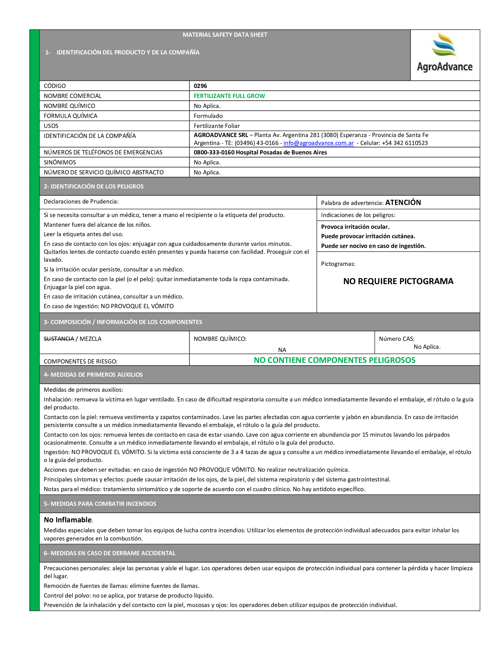 Hoja de Seguridad Full Grow